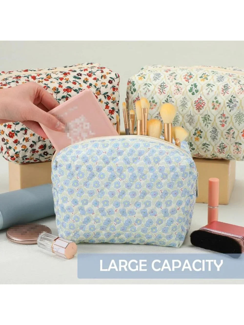 Floral Quilted Makeup Bags Set of 6 - Perfect Bridesmaid Gifts & Travel